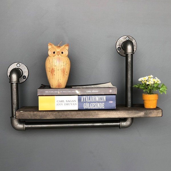 Drewniana półka z metalowymi rurami Boruraf Angela-image-1