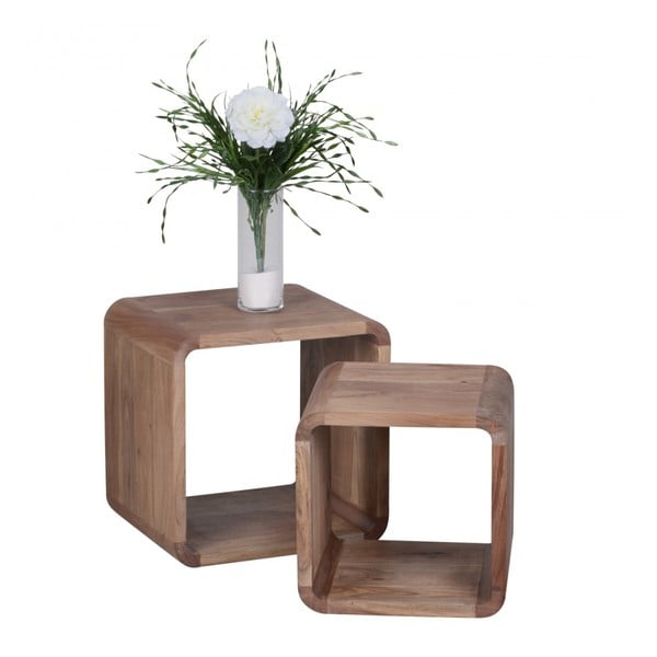 Zestaw 2 brązowych stolików z litego drewna akacji Skyport BOHA, 43x43 cm