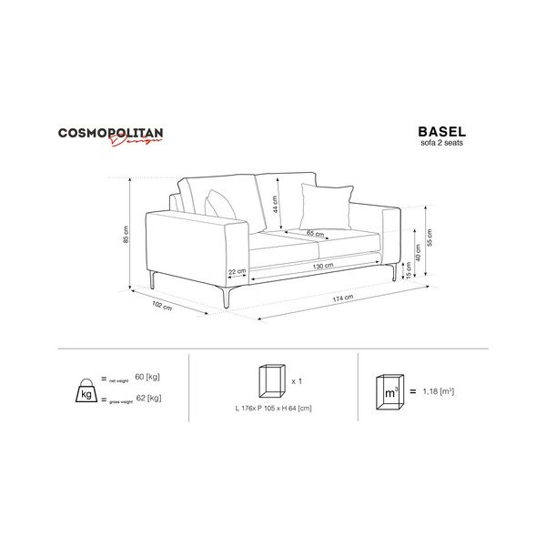 Pudrowa sofa Cosmopolitan Design Basel, 174 cm-image-1