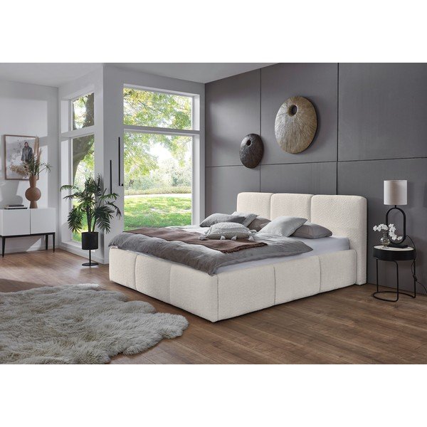 Tapicerowane łóżko dwuosobowe bez stelaża 180x200 cm w kolorze kości słoniowej Merida – Meise Möbel-image-1