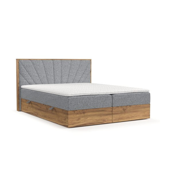 Szaro-naturalne łóżko boxspring ze schowkiem 180x200 cm Asahi – Maison de Rêve