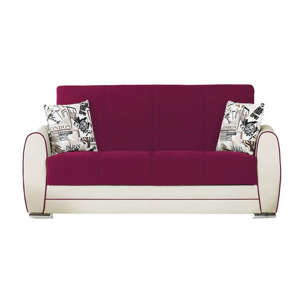 Różowo-bordowo-kremowa dwuosobowa sofa rozkładana ze schowkiem Esidra Rest