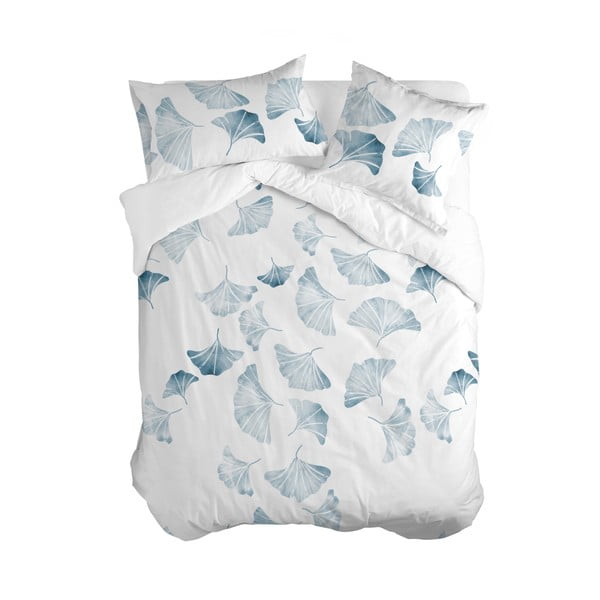 Biało-niebieska bawełniana dwuosobowa poszwa na kołdrę 200x200 cm Ginkgo – Blanc