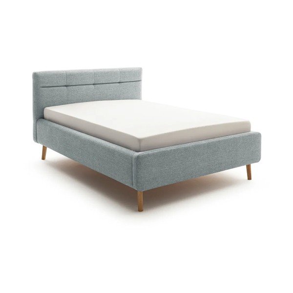 Szaroniebieskie tapicerowane łóżko dwuosobowe ze schowkiem ze stelażem 140x200 cm Lotte – Meise Möbel