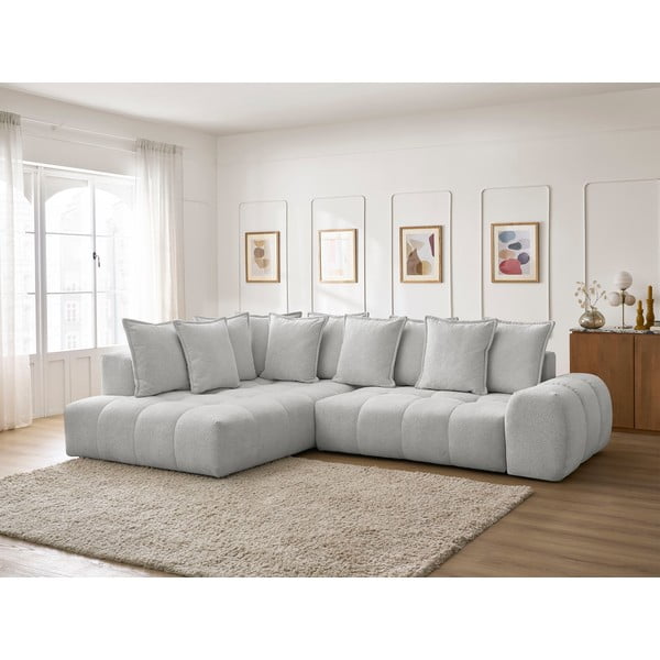 Jasnoszary rozkładany/ze schowkiem narożnik z tkaniny szenilowej (lewostronny/w kształcie litery L) Everest – Bobochic Paris-image-1