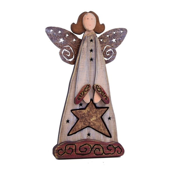 Dekoracyjny anioł drewniany z gwiazdą Ego Dekor Beliel, wys. 36 cm