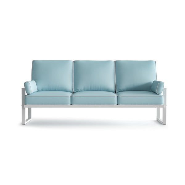 Jasnoniebieska 3-osobowa sofa ogrodowa z podłokietnikami i białą lamówką Marie Claire Home Angie