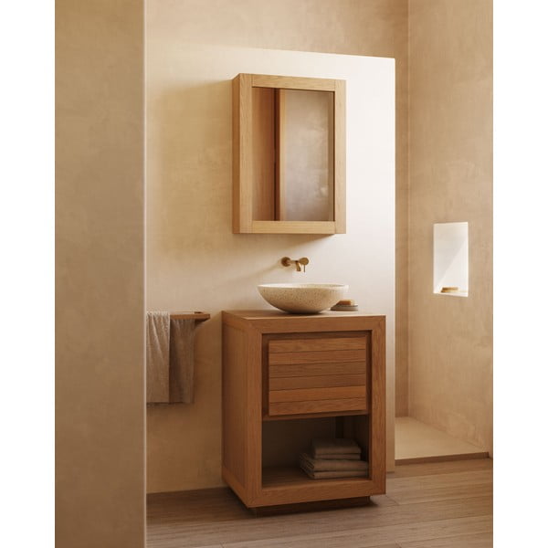 Wisząca szafka łazienkowa z litego drewna tekowego z lustrem 50x70 cm Plubia – Kave Home-image-3