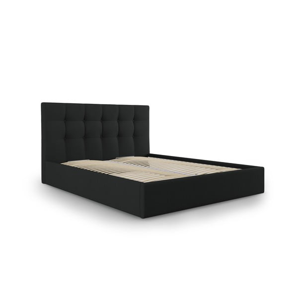 Czarne tapicerowane łóżko dwuosobowe ze schowkiem ze stelażem 180x200 cm Nerin – Mazzini Beds