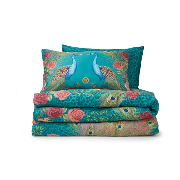 Zielononiebieska pościel jednoosobowa z satyny bawełnianej 135x200 cm Xanadu Peacock – Matthew Williamson