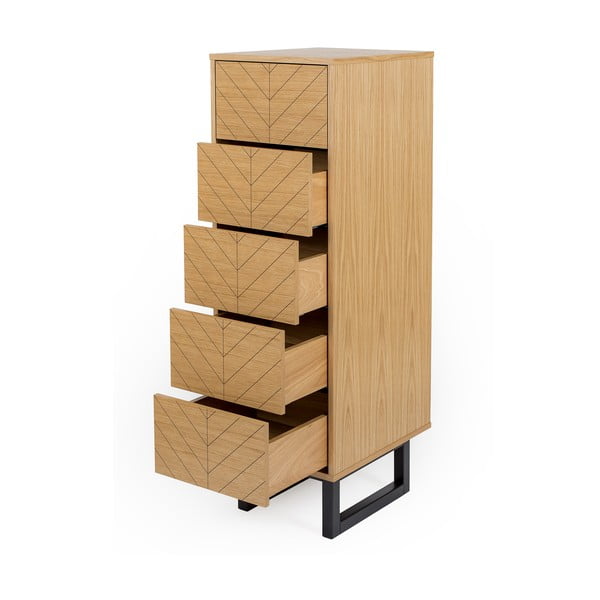 Komoda w dębowym dekorze Woodman Mora Narrow Herringbone Print-image-3