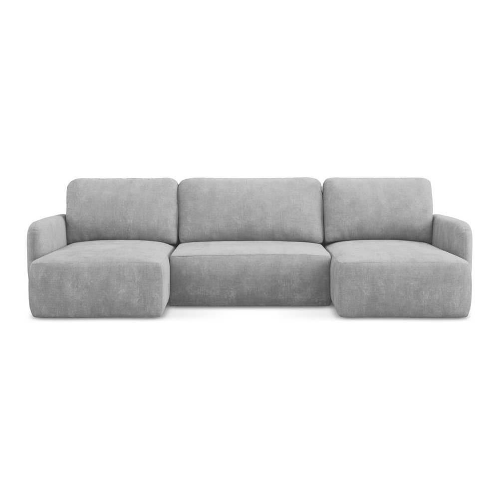 Jasnoszary narożnik rozkładany z tkaniny szenilowej ze schowkiem (w kształcie litery U) Lilo – Makamii