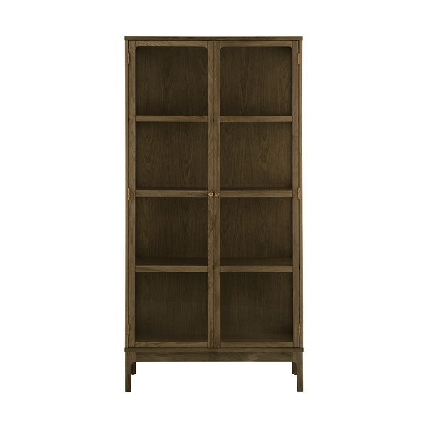 Ciemnobrązowa witryna w dekorze dębu 90x180x40 cm Zamora – House Nordic-image-2