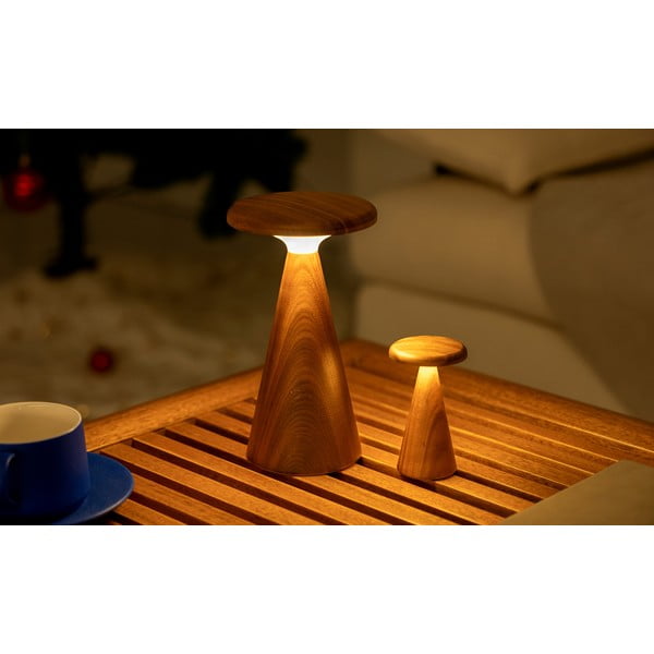 Lampa stołowa LED w ciemnym naturalnym kolorze z drewnianym kloszem (wysokość 14 cm) Sylva – Gingko-image-2