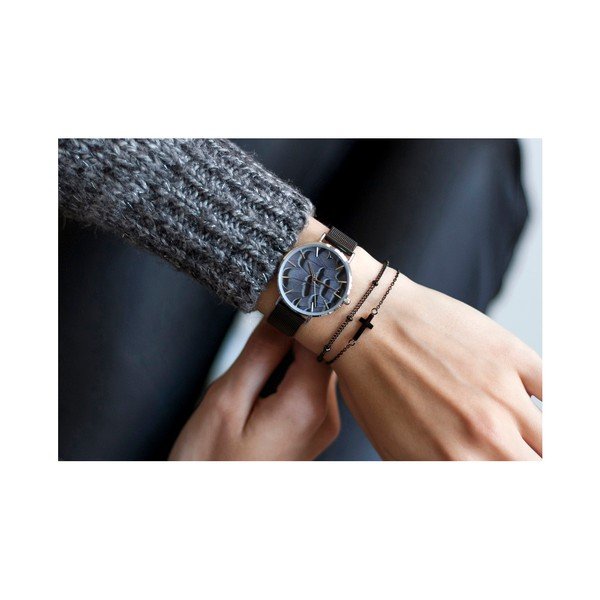 Zegarek damski z czarną bransoletką ze stali nierdzewnej Emily Westwood-image-1