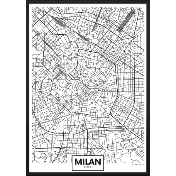 Plakat w ramie MAP/MILAN, 70x100 cm