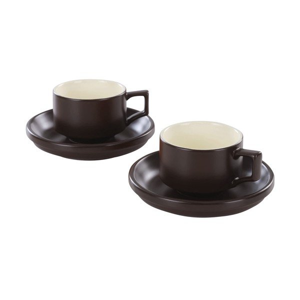 Brązowe filiżanki zestaw 4 szt. ze spodkiem ceramiczne 300 ml Thelma – Jotex