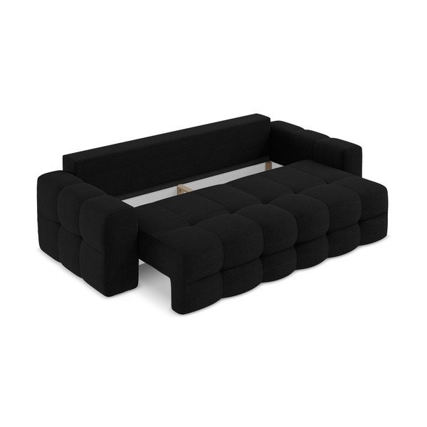 Czarna rozkładana sofa z materiału bouclé 255 cm Milu – Makamii-image-4
