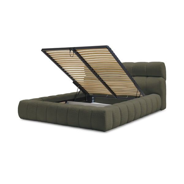 Zielone tapicerowane łóżko dwuosobowe ze schowkiem i stelażem 160x200 cm Mont Blanc – Bobochic Paris-image-4