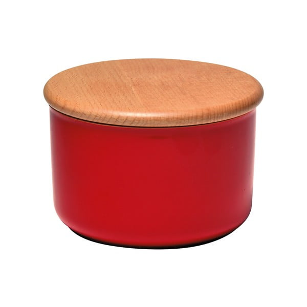 Czerwony pojemnik z drewnianym wieczkiem Emile Henry, obj. 1 l