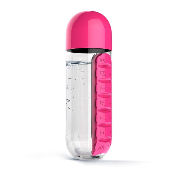 Butelka z pojemnikiem na leki Asobu In Style Pink, 600 ml