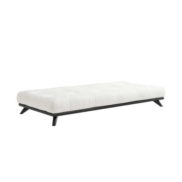 Czarne jednoosobowe łóżko z litego drewna sosnowego z materacem Karup Design Senza Mat, 90x200 cm
