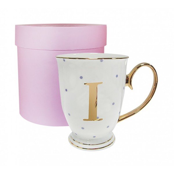 Kubek z literką I w liliowe groszki