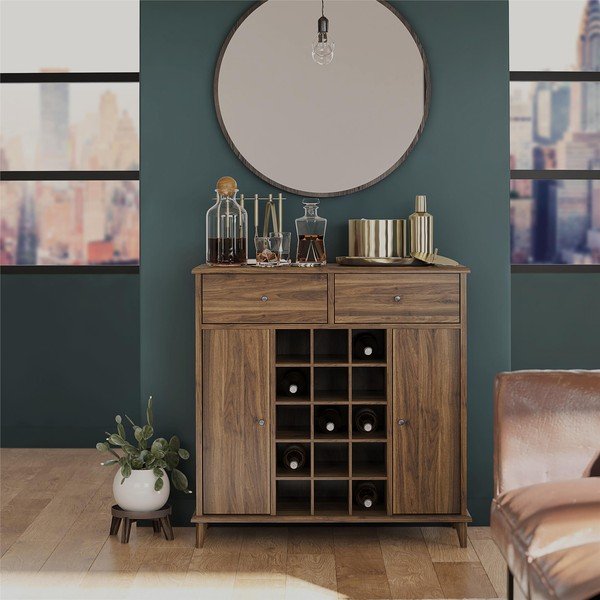 Szafka na wino w dekorze orzecha na 15 butelek 91x91 cm Farnsworth – Queer Eye-image-1