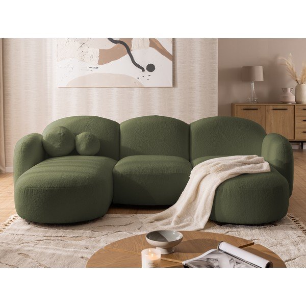 Zielony narożnik z materiału bouclé (w kształcie litery U) Orbit – Ropez-image-1