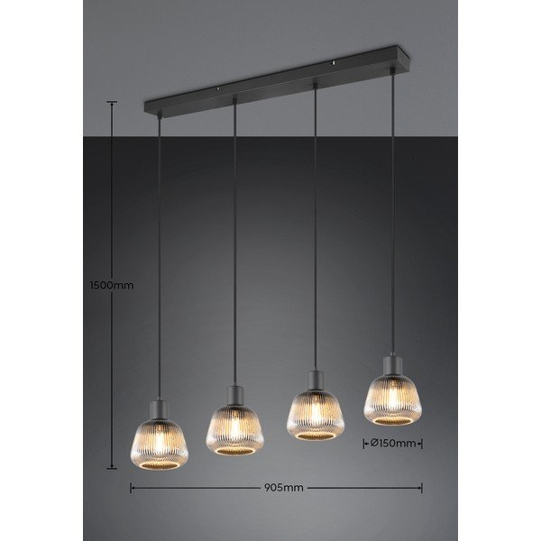 Czarna lampa wisząca ze szklanym kloszem ø 15 cm Tarifa – Trio-image-4