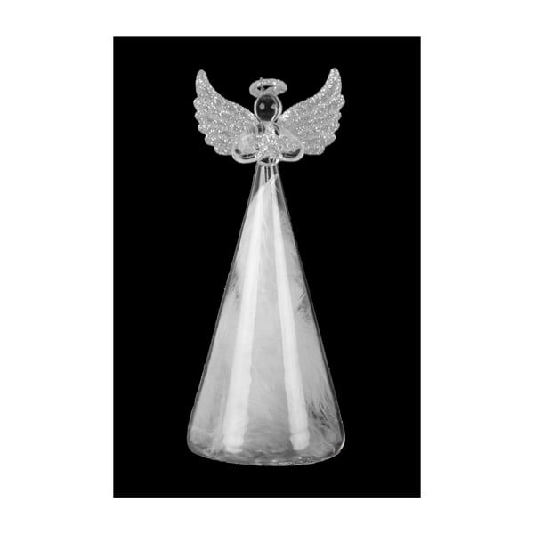 Dekoracyjny aniołek szklany z piórkami Ego Dekor, wys. 18 cm