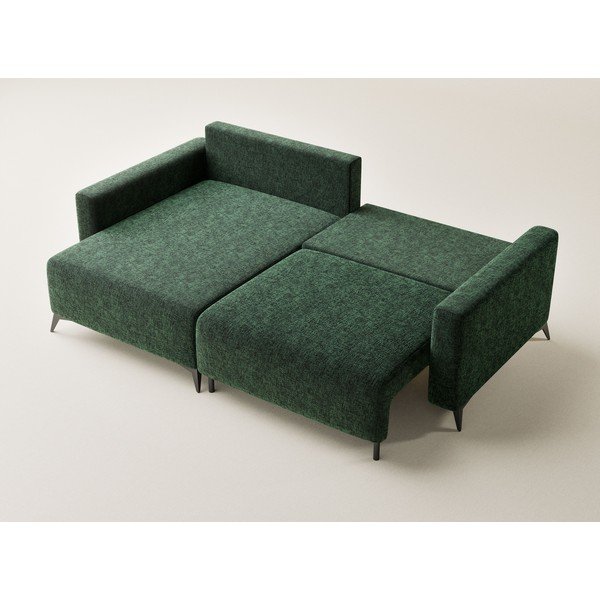 Ciemnozielony rozkładany/ze schowkiem narożnik z tkaniny szenilowej (lewostronny/z szezlongiem) Leon – Maison de Rêve-image-3