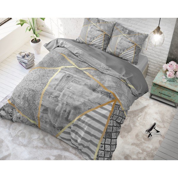 Szara bawełniana pościel dwuosobowa Pure Cotton Graphic, 200x200/220 cm-image-1