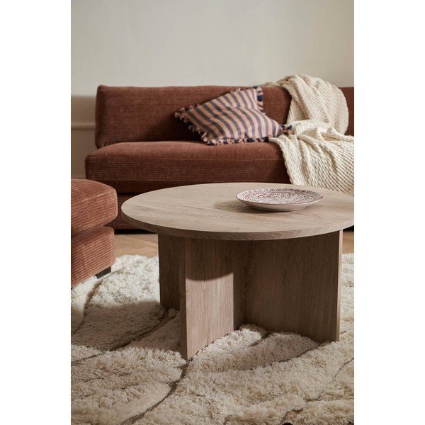 Okrągły stolik z płyty MDF w jasnym naturalnym kolorze ø 85 cm Poppy – Ellos Home-image-1