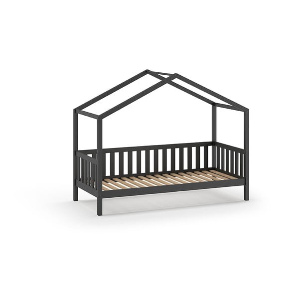 Antracytowe łóżko dziecięce w kształcie domku z litego drewna sosnowego 90x200 cm DALLAS – Vipack