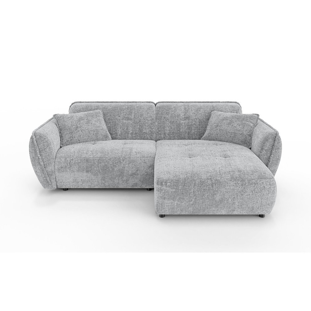 Jasnoszary narożnik z tkaniny szenilowej (prawostronny/z szezlongiem) Nelia – Ropez