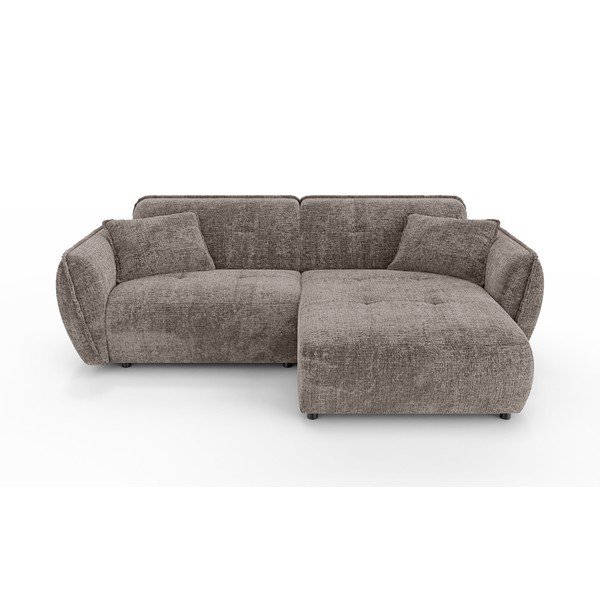 Szarobrązowy narożnik z tkaniny szenilowej (prawostronny/z szezlongiem) Nelia – Ropez