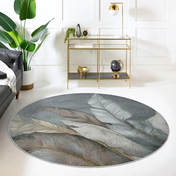 Zielono-szary okrągły dywan odpowiedni do prania ø 150 cm Dusty Leaves – Mila Home-image-3