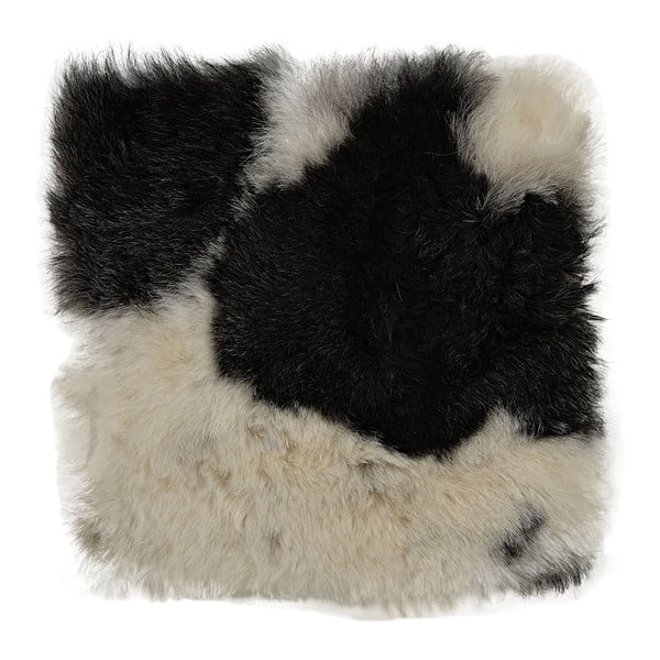 Czarnobiała futrzana poduszka na krzesło z krótkim włosiem Arctic Fur Spotted, 37x37 cm
