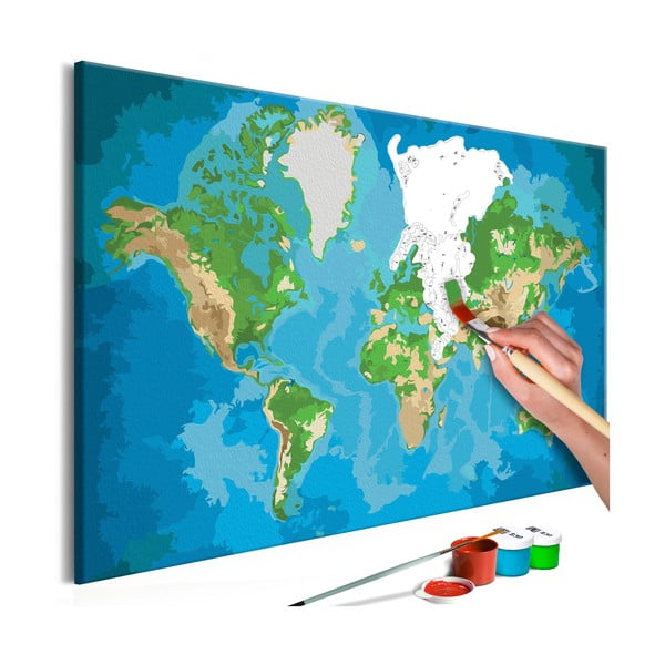 Zestaw płótna, farb i pędzli DIY Artgeist Real Map World, 60x40 cm
