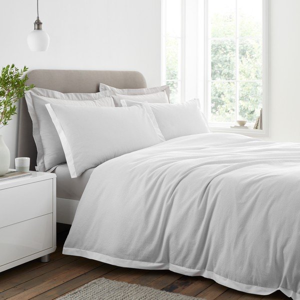 Jasnoszara pościel dwuosobowa z perkalu bawełnianego 3-częściowa 200x200 cm Seersucker Woven Stripe – Bianca-image-1