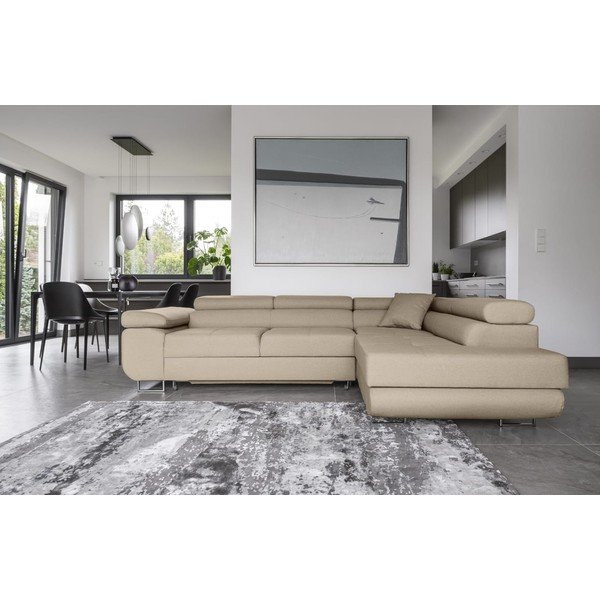 Beżowy rozkładany/ze schowkiem narożnik (prawostronny/w kształcie litery L) Anton – ELTAP-image-1