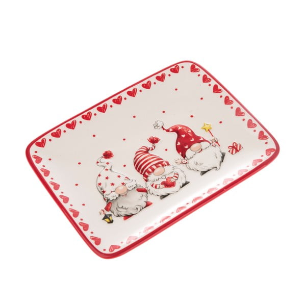 Czerwono-biały ceramiczny półmisek z motywem skrzatów Dakls