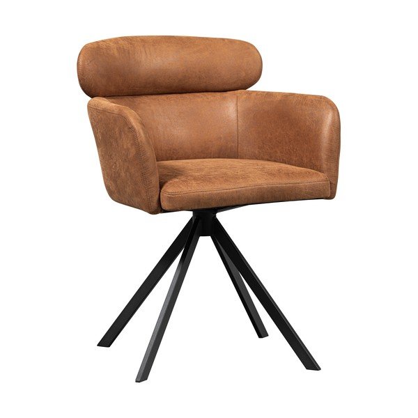 Koniakowy tapicerowany fotel jadalniany z podłokietnikami Fenne – WOOOD