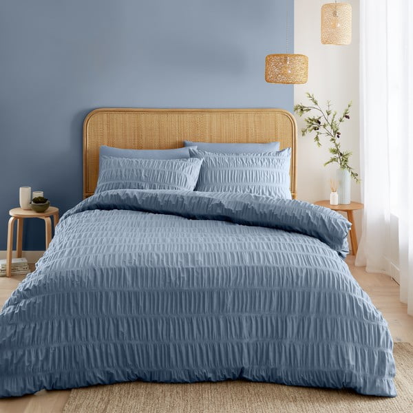 Niebieska pościel jednoosobowa z kory 135x200 cm Seersucker – Catherine Lansfield-image-1