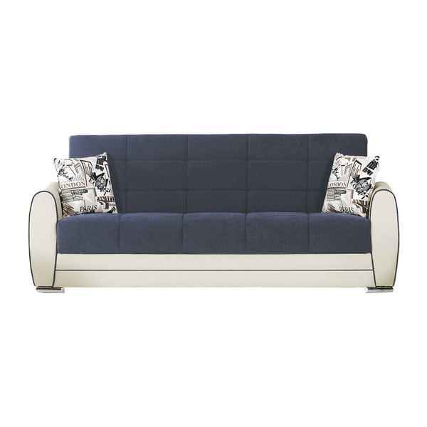 Granatowo-kremowa trzyosobowa sofa rozkładana ze schowkiem Esidra Rest