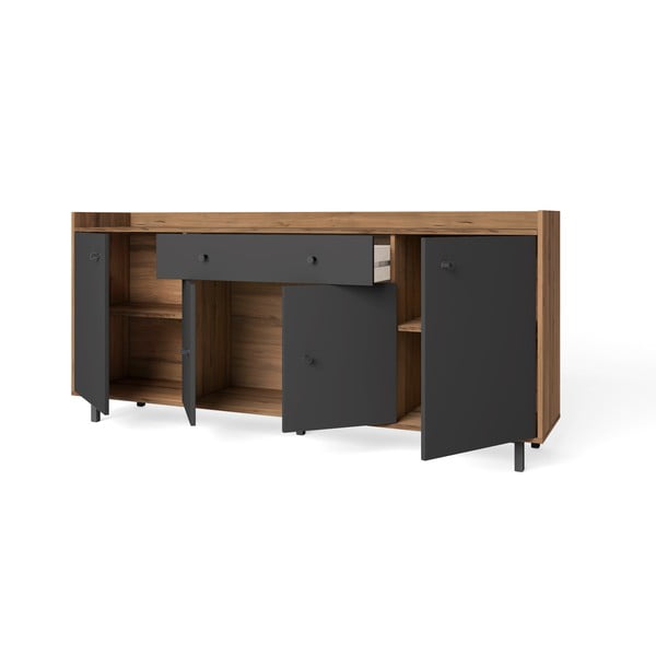 Szara niska komoda w dekorze orzecha 180x84 cm Malta – Marckeric-image-3