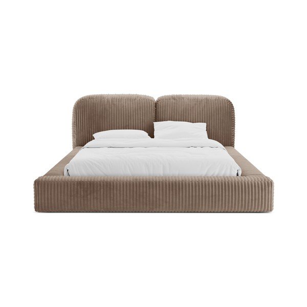 Brązowe tapicerowane łóżko dwuosobowe ze schowkiem i stelażem 160x200 cm Martina – Micadoni -image-4
