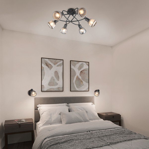 Czarna lampa sufitowa ze szklanym kloszem Tarifa – Trio-image-1