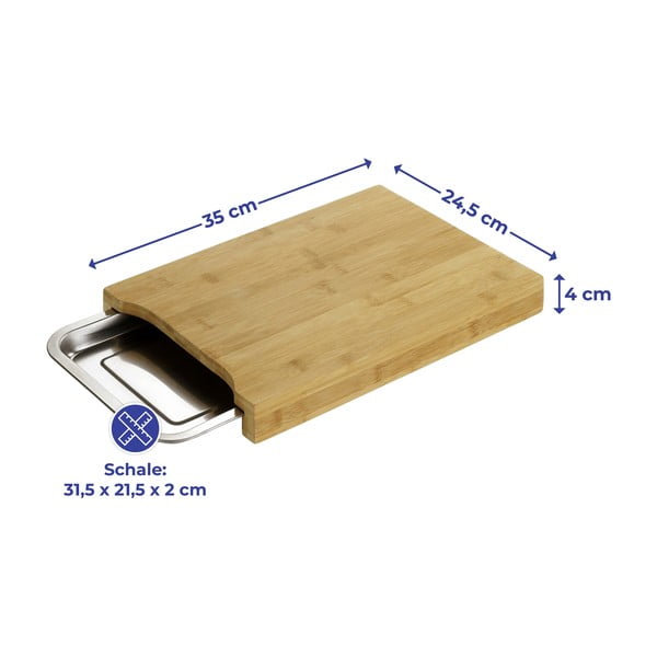 Bambusowa deska do krojenia z tacką ze stali nierdzewnej 24,5x35 cm - Maximex-image-2